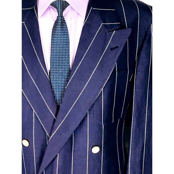 42L Jacobsons USA Mens Vintage Double Breasted Linen Wool Blazer Jacket Navy - Picture 4 of 14